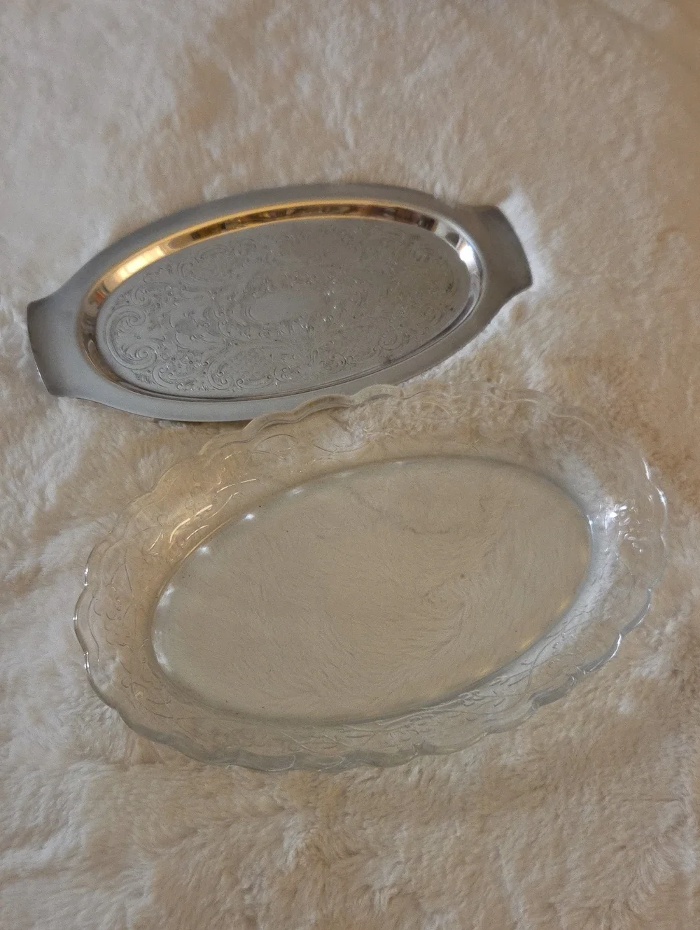 2 Vintage Ornate Glass and Silver Serving Dishes